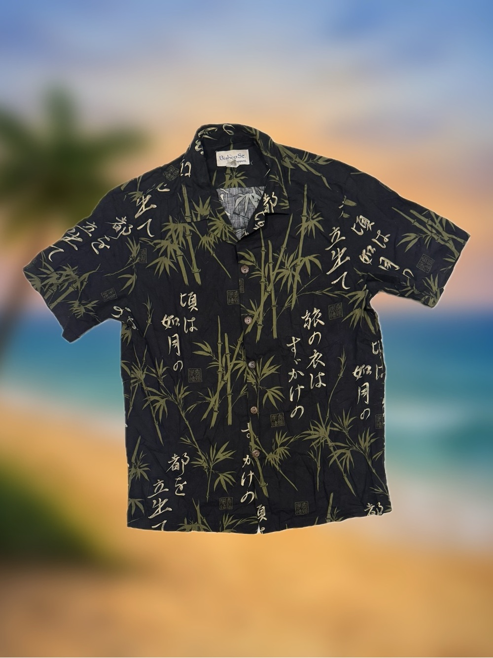 Vintage Bishop St. Apparel Men’s Size Medium Black Green Bamboo Button-Up Shirt
